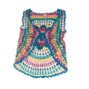 Y2K Multicolor crochet top with tie front detail boho fairy Justice 12/14